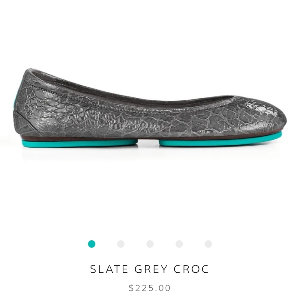 Tieks Slate Grey Croc Ballet Flat Size 13 with Teal Outsole, Like New